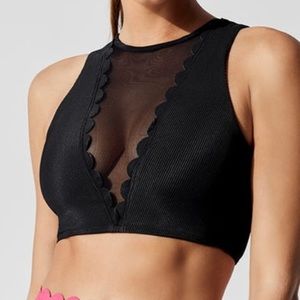 Beach Riot Black V Neck Mesh Sports Bra